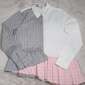 SCRIPTED RUFFLED LONG SLEEVE SHIRT